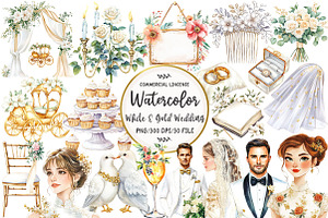 White & Gold Wedding Clipart, an Illustration by OK Design
