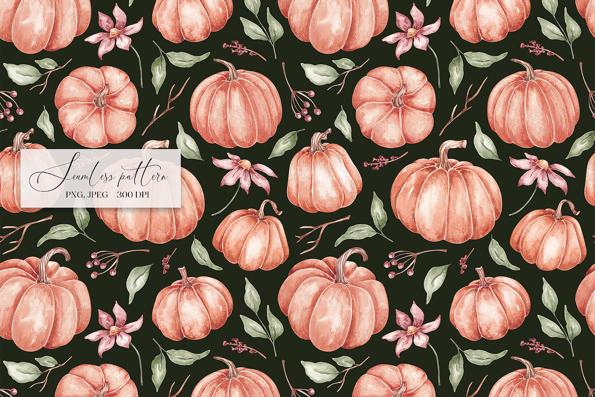 Watercolor pumpkins seamless pattern, a Pattern Graphic by SirenaArt (Photo 7 of 13)
