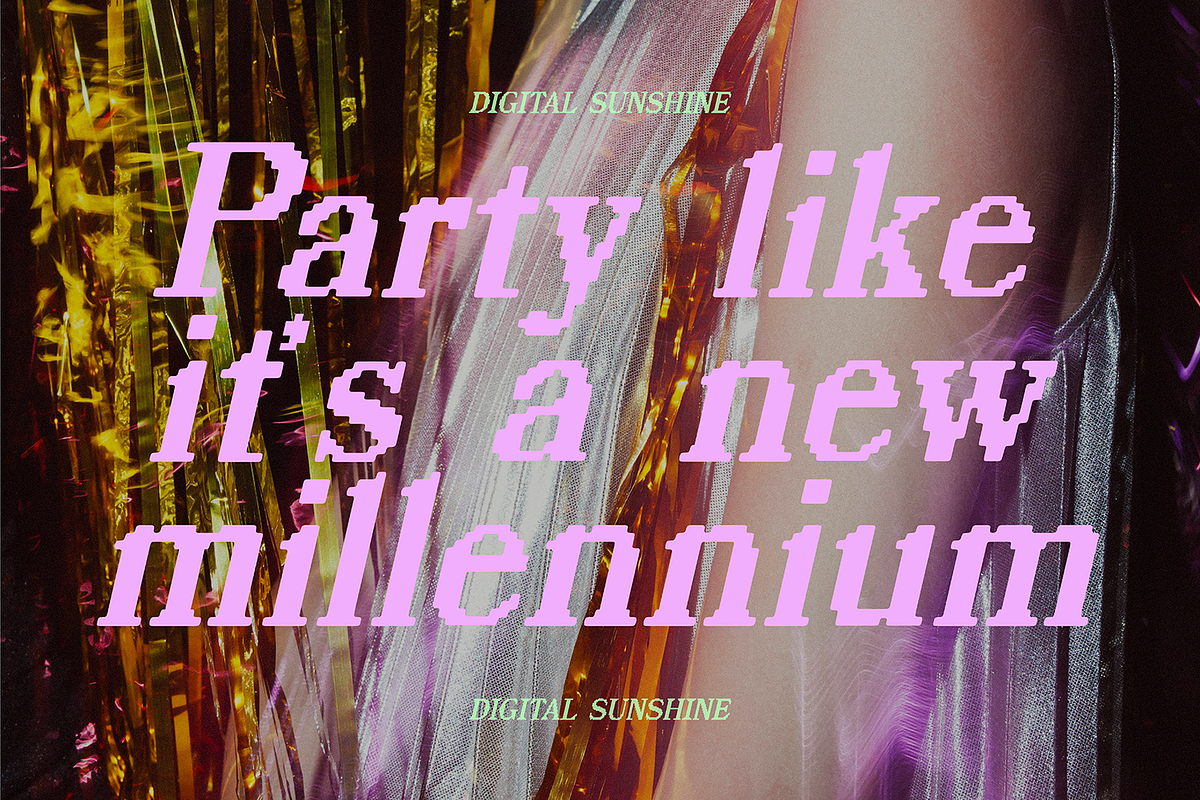 Digital Sunshine Pixelated Y2K Font, a Serif Font by Blush Font Co. (Photo 3 of 6)