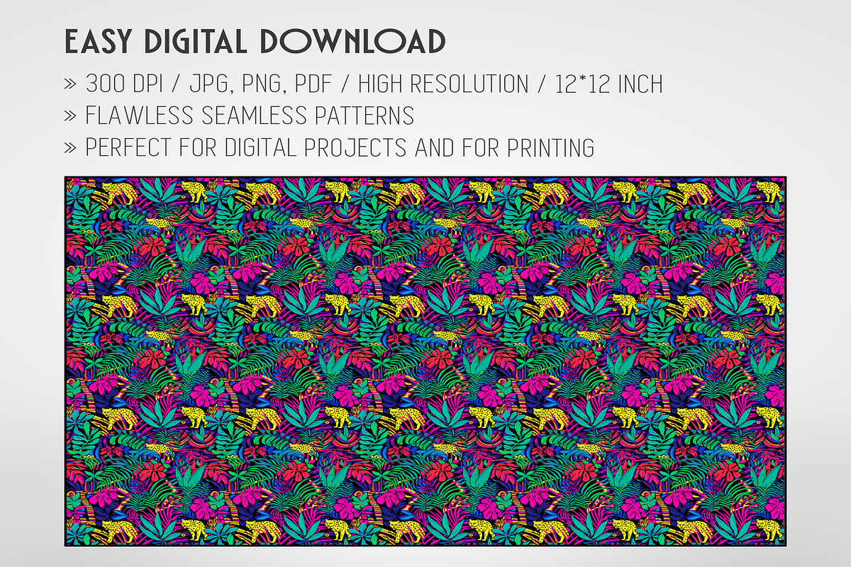 20 Seamless Neon Jungle Patterns, a Pattern Graphic by Nordic Design (Photo 2 of 9)