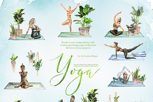 Watercolor Yoga Clipart Set