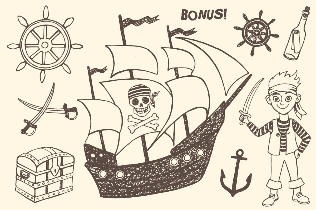 Pirate doodles set +8patterns, an Illustration by Hala (Photo 2 of 5)