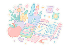 Back to school maximalist design wit, an Illustration by Dvoevnore photos