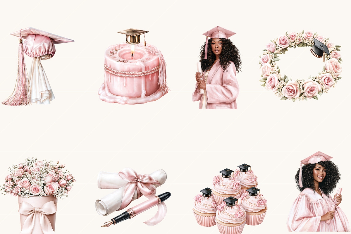 Pink Graduation Clipart Bundle, an Education Illustration by BusyDaydesign (Photo 2 of 9)