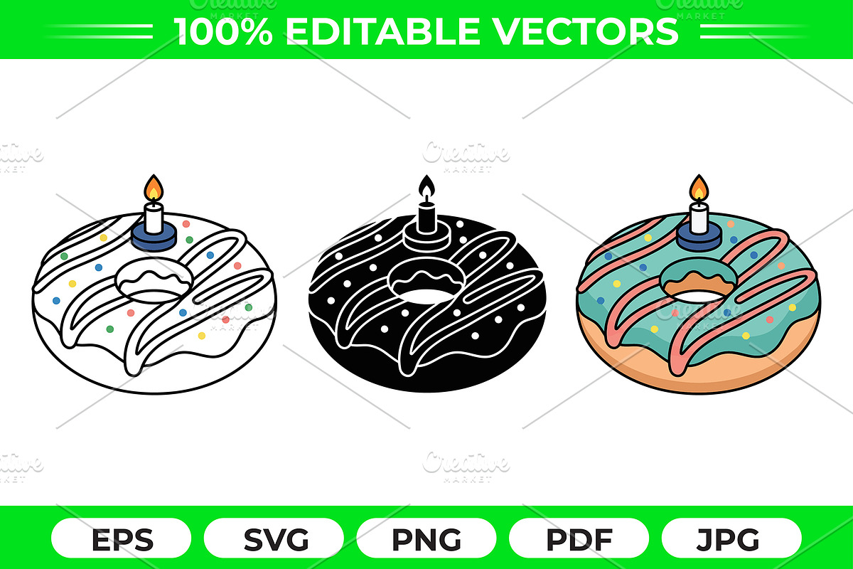 Birthday Donut Vector Trio Pack, an Object Graphic by Artonix (Photo 1 of 3)