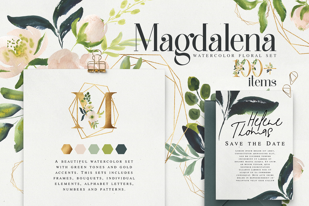 Magdalena watercolor floral set, a Texture Illustration by Charushella (Photo 1 of 8)