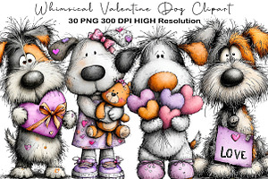 Whimsical Valentine Dog Clipart, an Animal Illustration by Black Bird Studio
