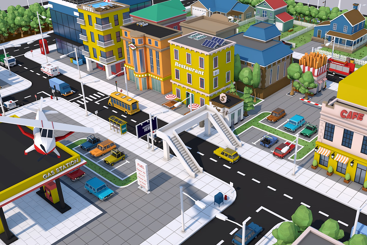 Low Poly City Town Pack, an Architecture 3D Model by multimedia4ds (Photo 1 of 41)