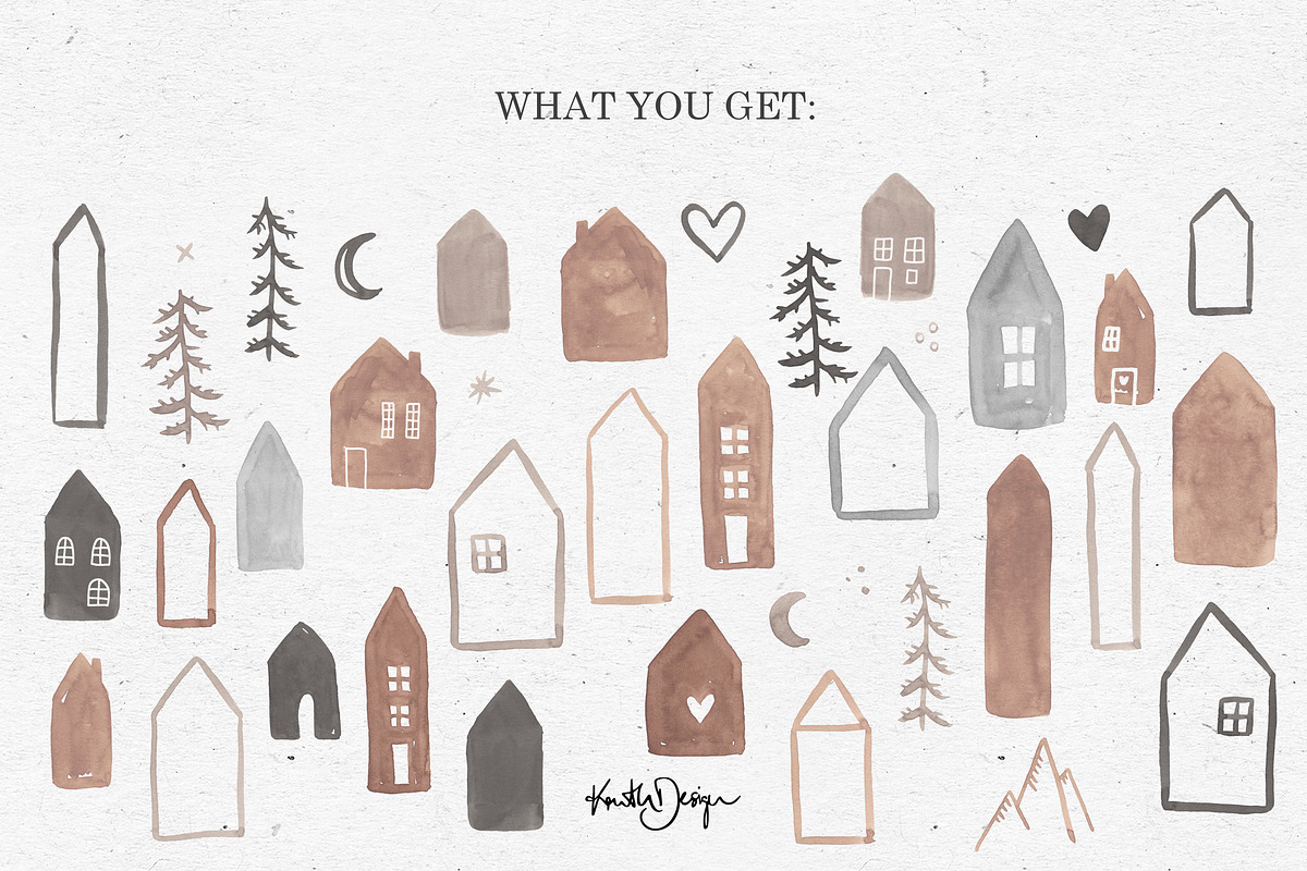 WATERCOLOR XMAS HOUSES PNG BUNDLE, an Illustration by KruthDesign (Photo 2 of 10)