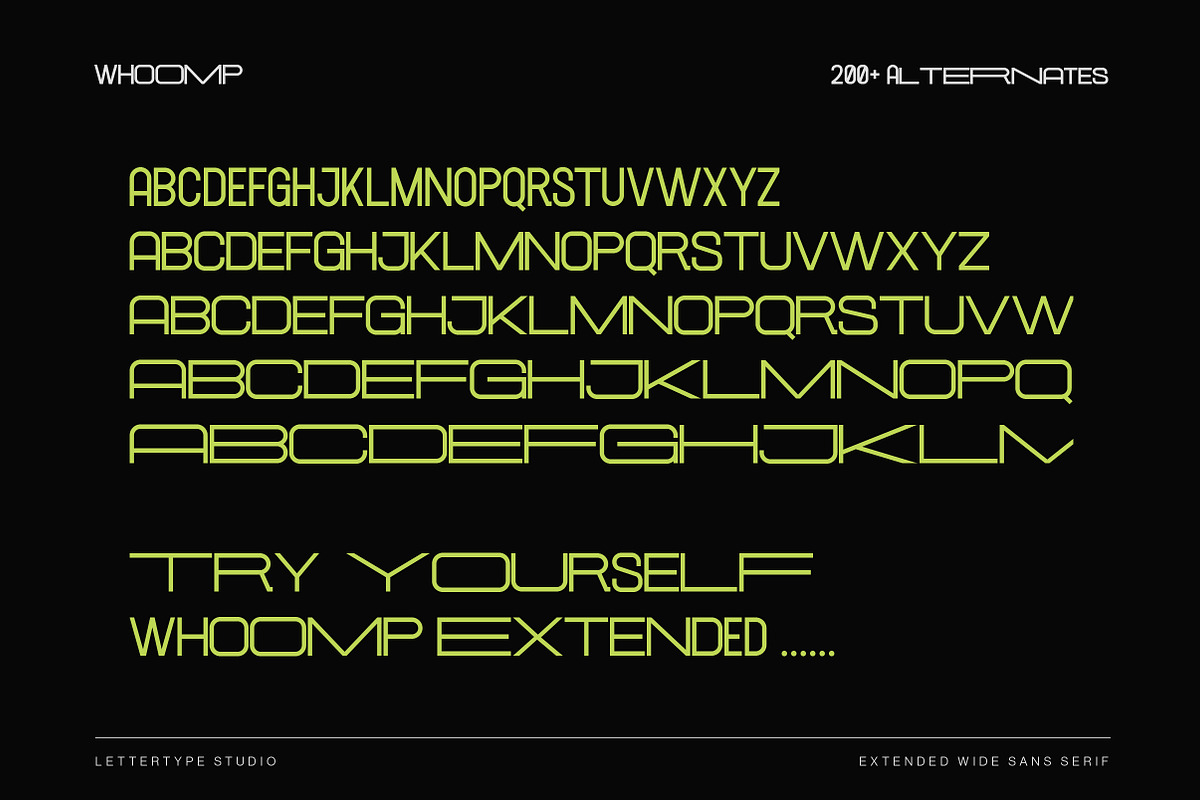 Whoomp Extended Wide Modern Typeface, a Sans Serif Font by Lettertype Studio (Photo 12 of 15)