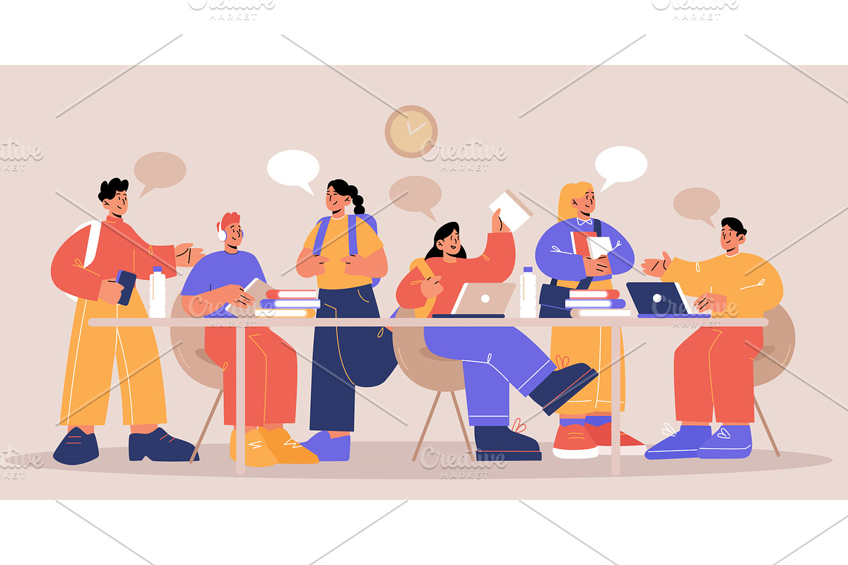 Students with books and laptops, an Education Illustration by art PVP - market