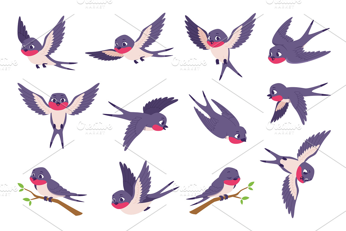 Swallows. Wild birds flying exact, an Animal Illustration by Onyx