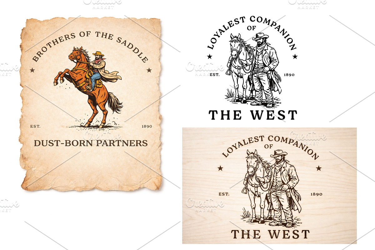 Western Cowboy Vintage Illustration, an Object Graphic by e-artdesign (Photo 5 of 5)