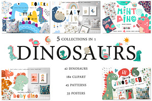 Dinosaur clipart & patterns bundle