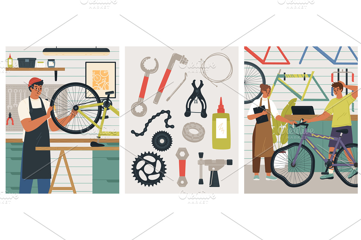 Bicycle workshop vector illustration, a Person Illustration by vectorpointstudio