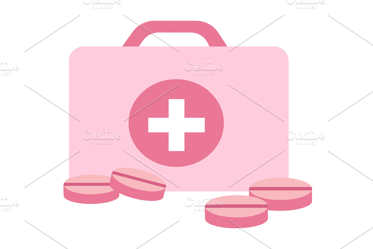 Medical bag and pills kit vector, an Object Illustration by vectorpointstudio