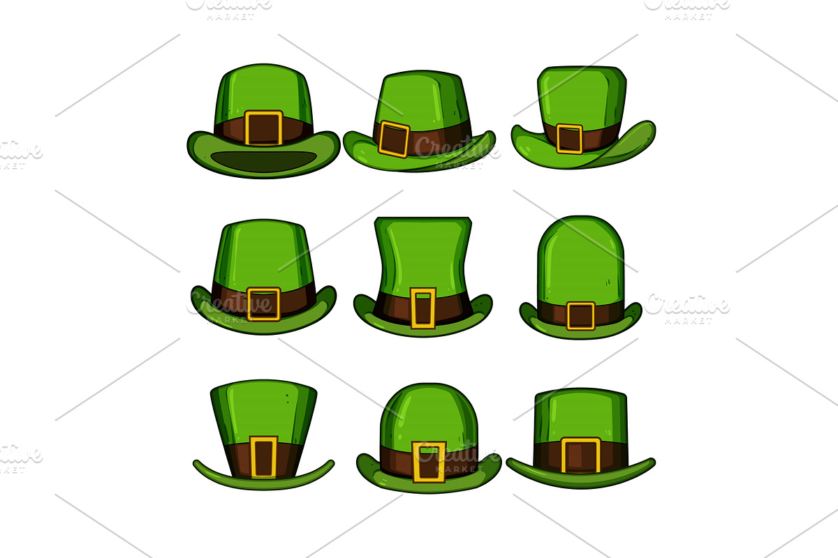 leprechaun green hat set cartoon, an Object Illustration by pikepicture
