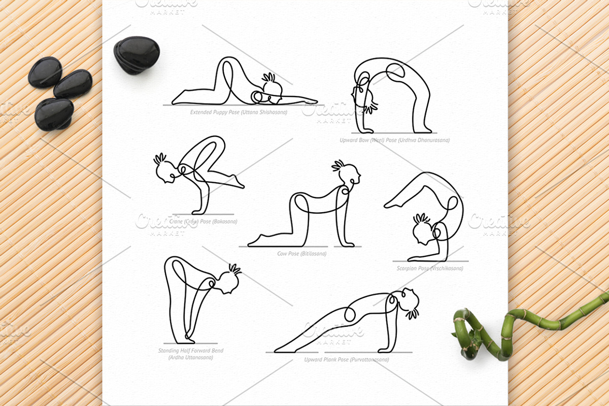 Yoga Poses Linear Hand Drawn Set, a Healthcare Illustration by tetiana.svirska (Photo 4 of 10)
