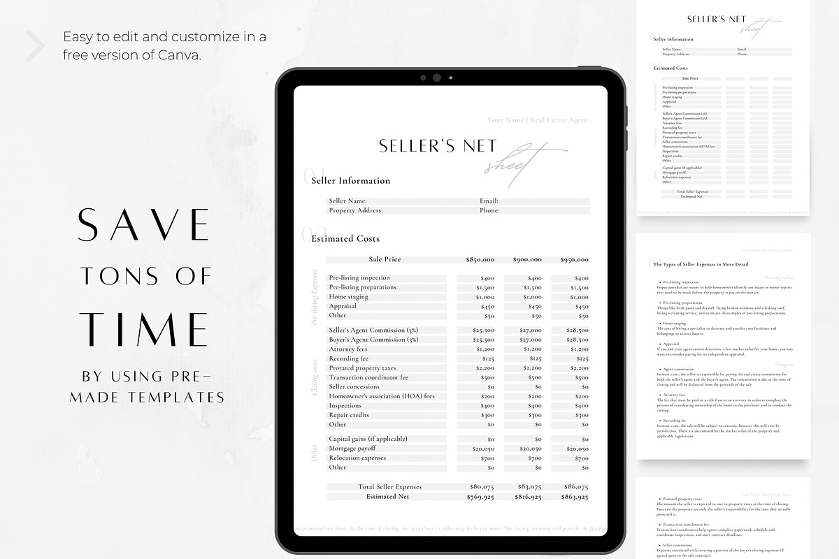 Seller's Estimated Net Sheet, a Marketing Template by ZoaniDesign (Photo 3 of 9)