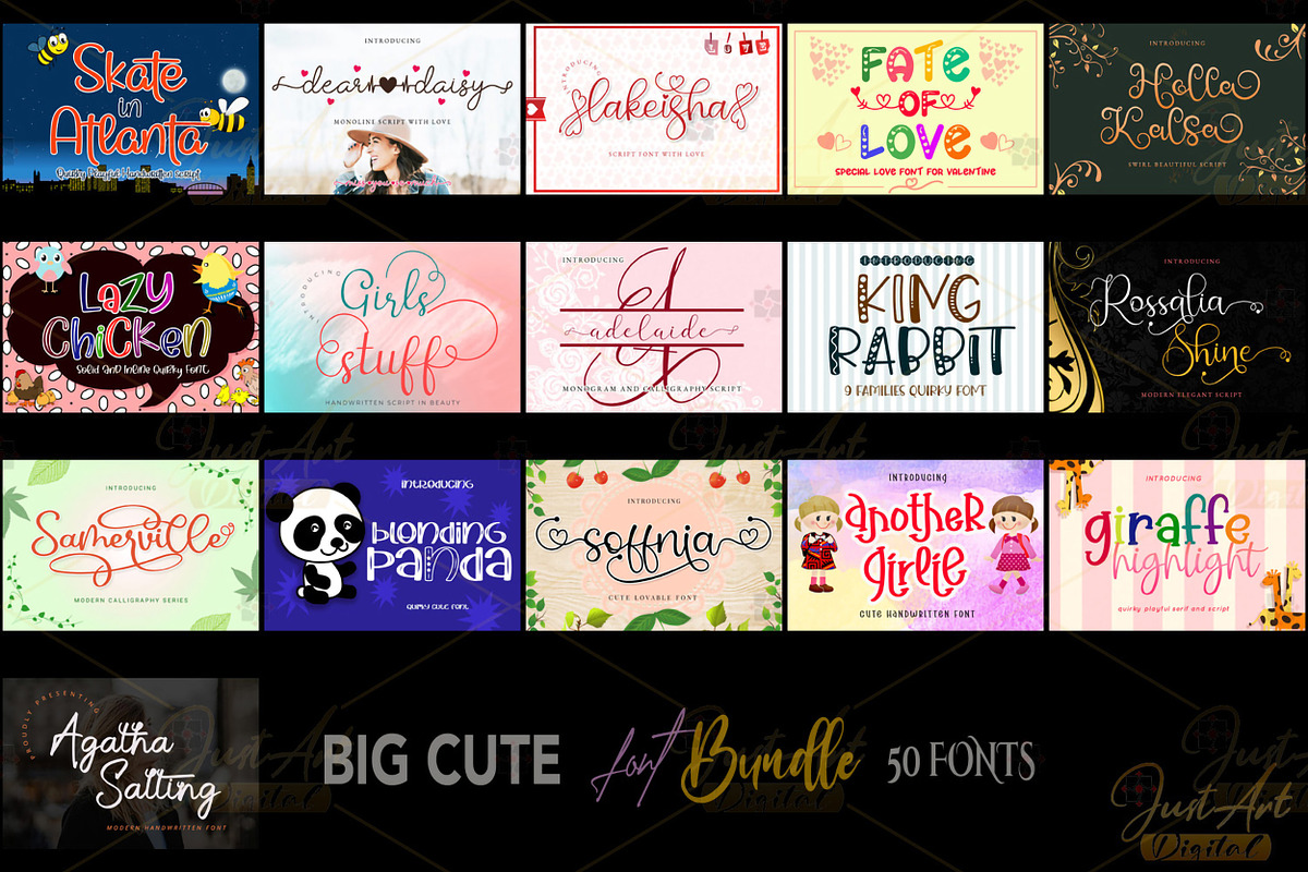 The Big Cute Fonts Bundle, a Script Font by JustArtDigital (Photo 2 of 4)