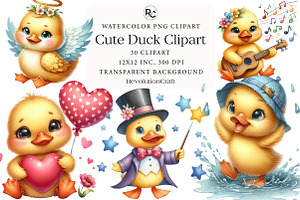 Watercolor Cute Duck Clipart, an Illustration by OK Design