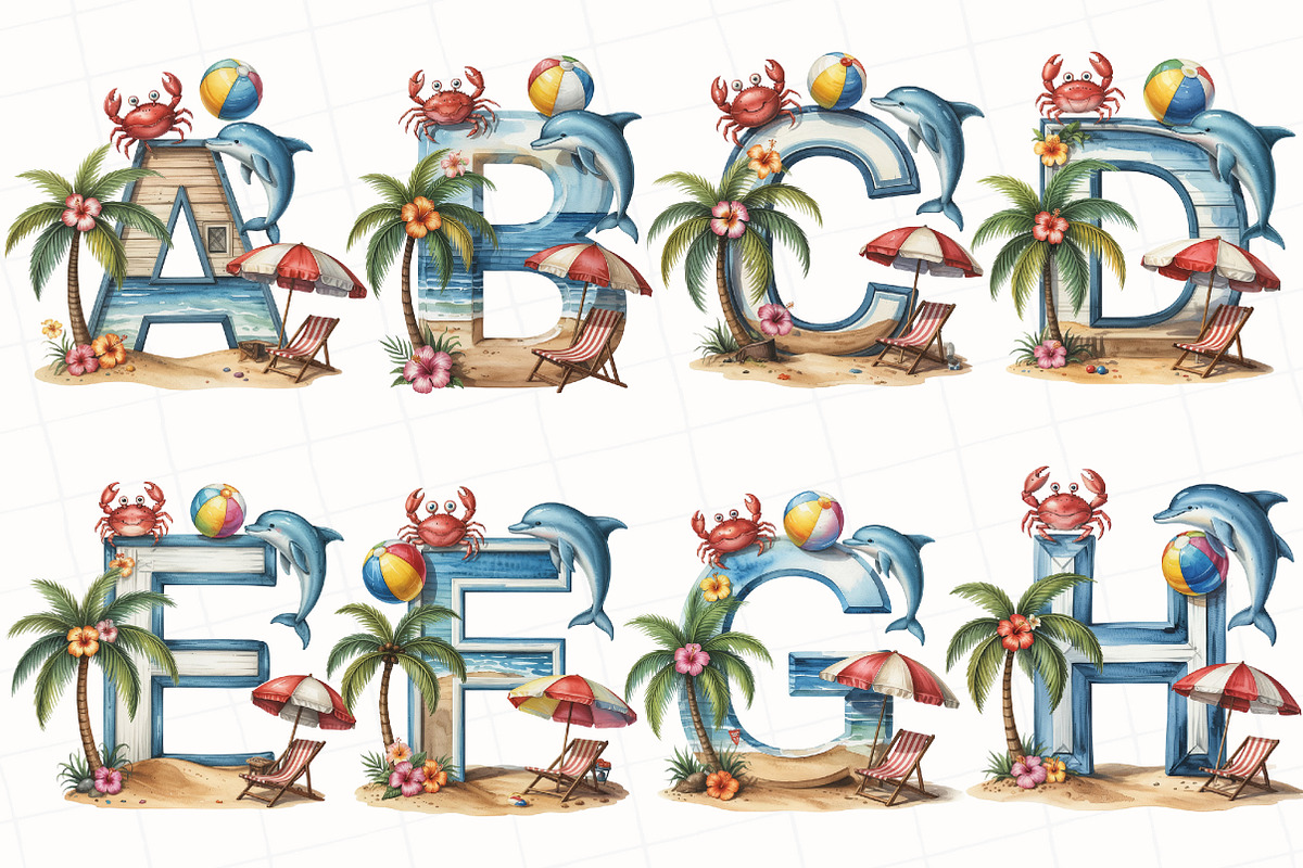 Summer Beach Doodle Alphabet Clipart, an Illustration by OK Design (Photo 4 of 5)