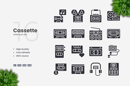 Cassette Solid Icons, an Icon by Upnowgraphic