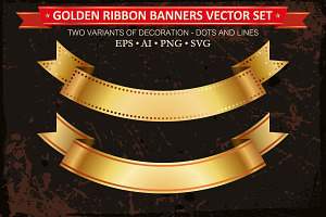 Golden Ribbon Banners Vector Set