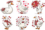 Watercolor Goose Valentine Clipart, an Illustration by CraftArtStudio (Thumbnail 3 of 6)