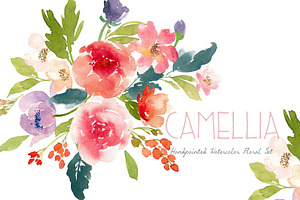 Camillia - Watercolor Floral Set, an Illustration by SmallHouseBigPony