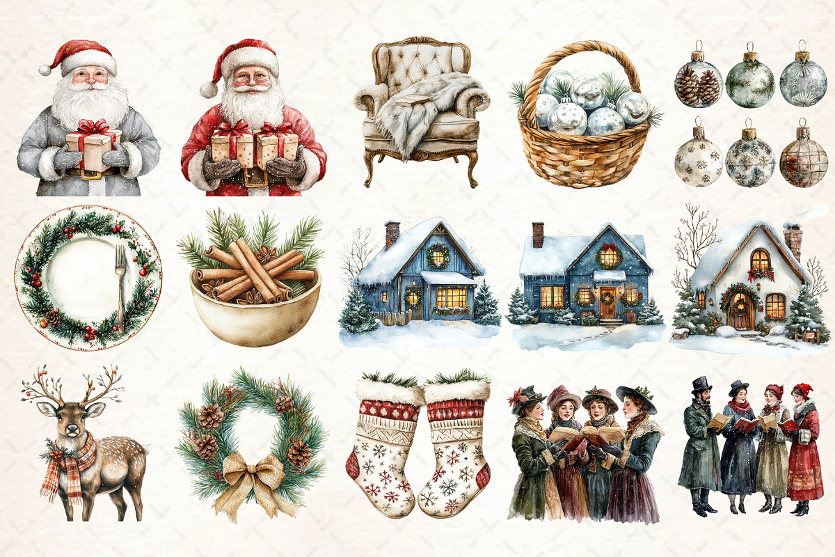 Watercolor Rustic Christmas Clipart, an Illustration by Libby Wishes (Photo 7 of 7)