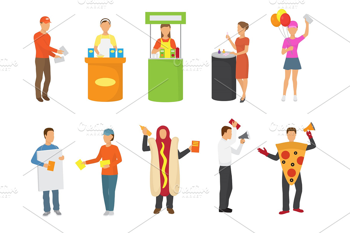 Advertising people vector advertiser or promoter character promoting ...