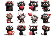 Whimsical Valentine Black Cat Clipar, an Illustration by DreamArtGraphic (Thumbnail 4 of 4)