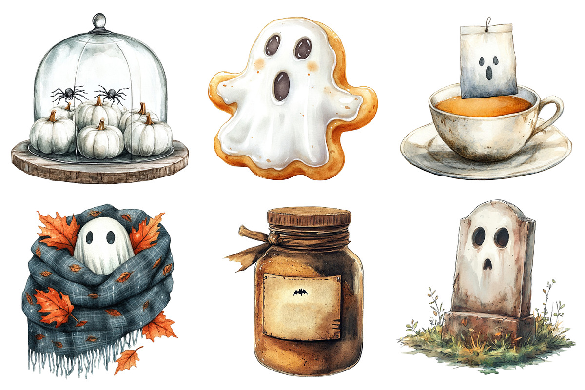 Watercolor Neutral Halloween Clipart, an Illustration by Daily.Designs (Photo 5 of 5)