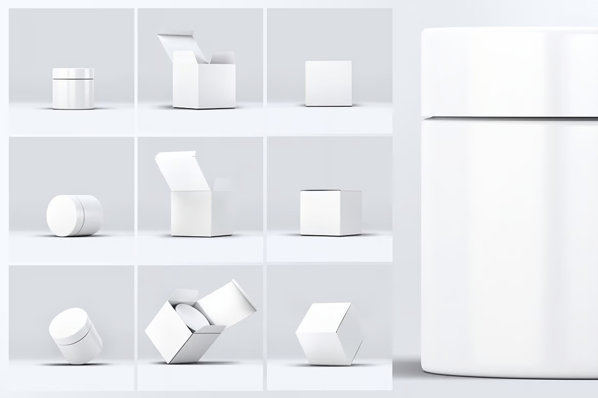 Cosmetic Jar & Box Mock-up, a Packaging Mockup by DesignRushMarket (Photo 2 of 7)