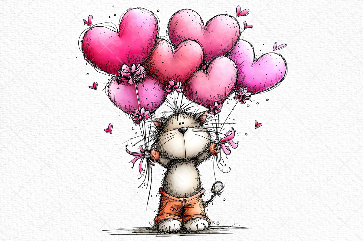 Whimsical Cats Valentine's Day PNG, an Illustration by Craft Nest (Photo 9 of 11)