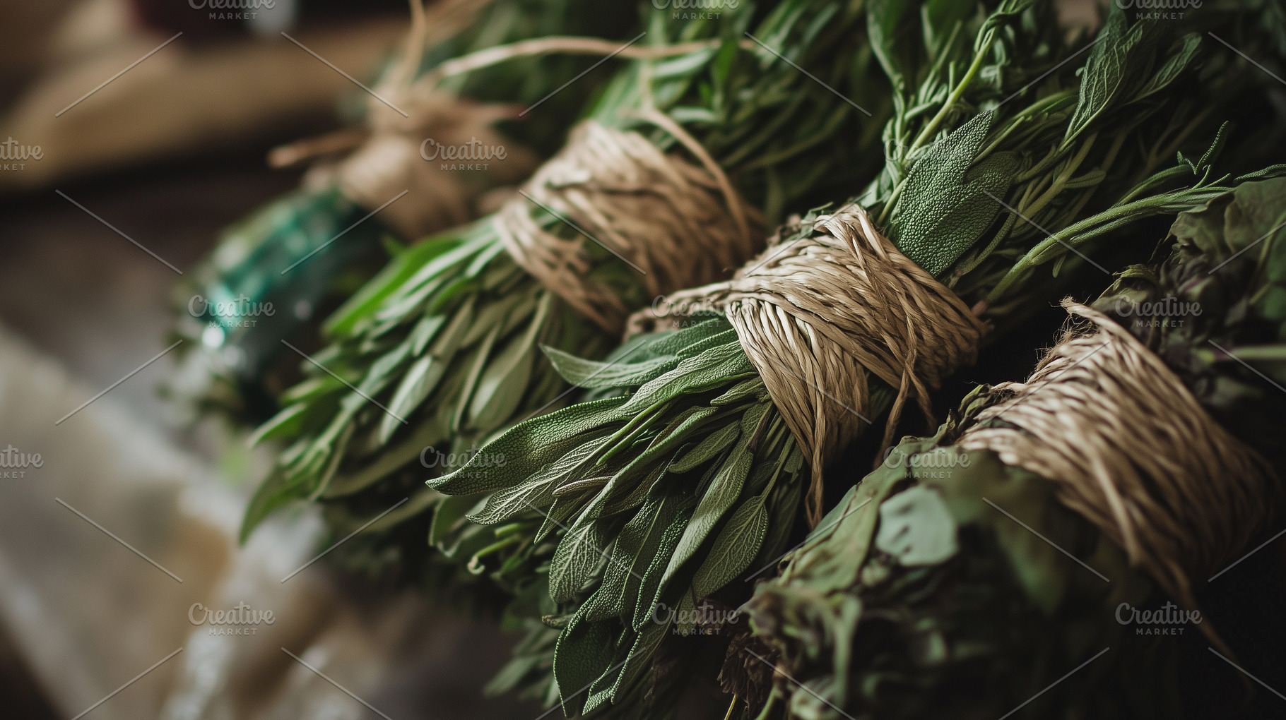 Freshly harvested herbs bundled with, a Nature Photo by MistyDay