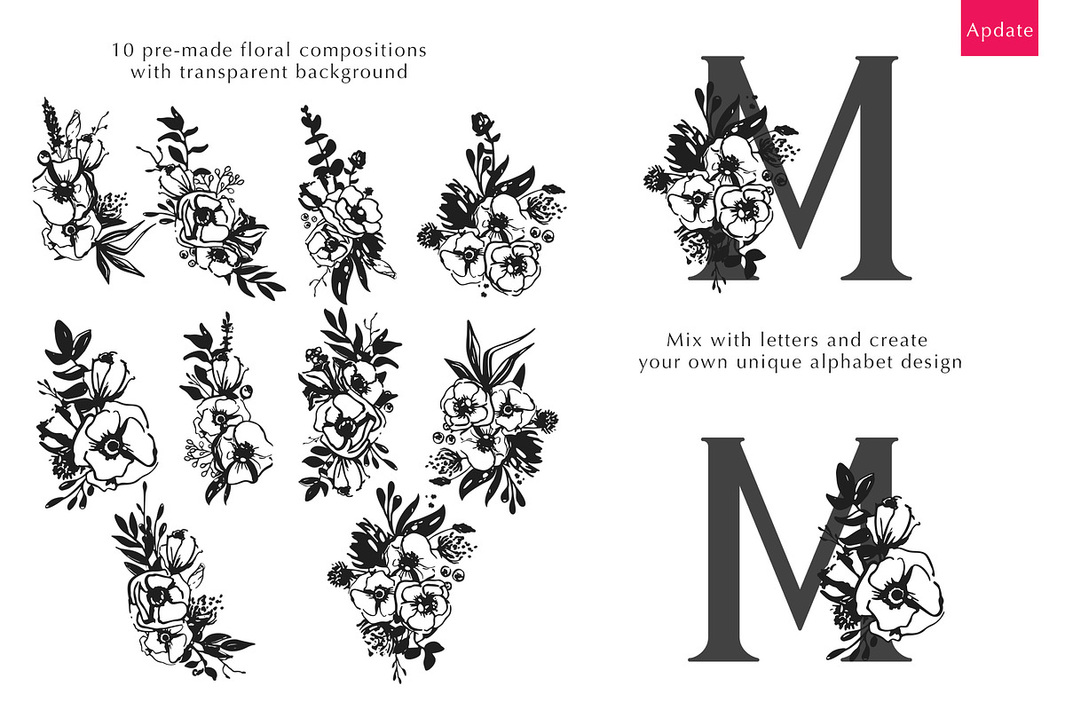 Ink floral collection. Floral ABC, an Illustration by Vera●Suleimanova (Photo 3 of 19)