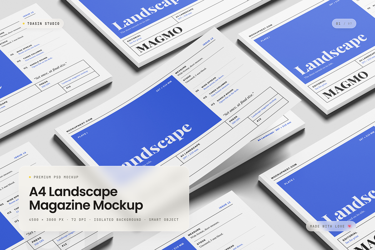 A4 Landscape Magazine Mockup, a Books & Magazine Mockup by Toasin Studio (Photo 1 of 7)