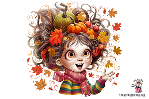 Funny Girl Fall Leaves Autumn PNG