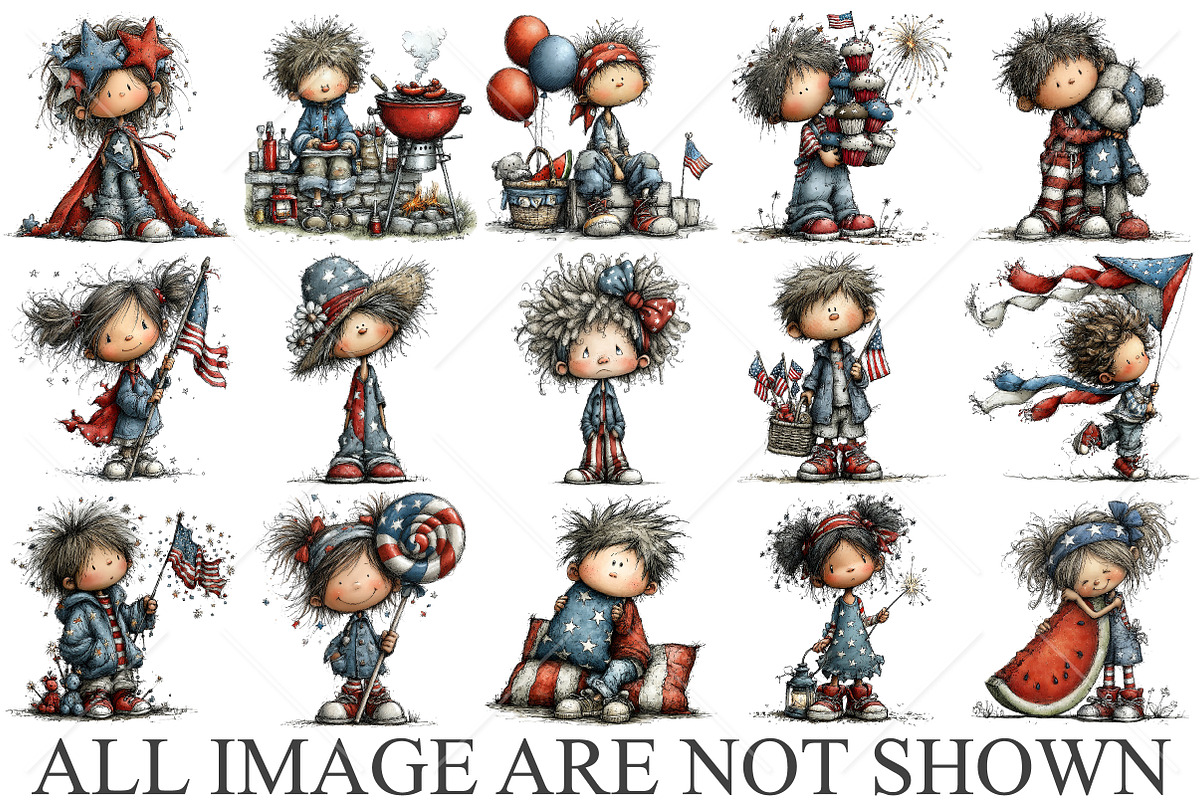 Whimsical 4th Of July Kids Clipart, a Seasonal Illustration by Canvas Craft (Photo 4 of 10)