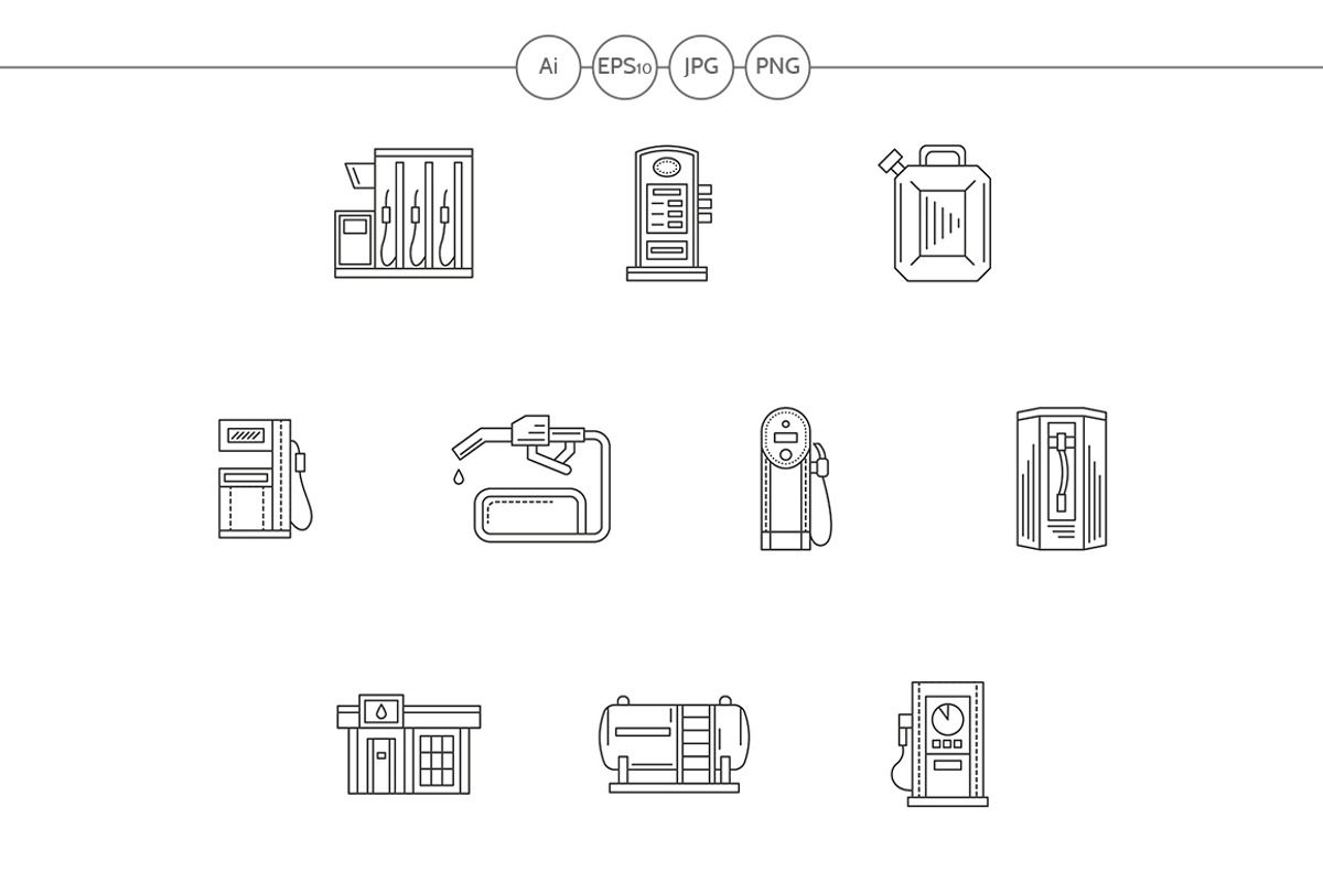 Gas station flat line vector icons, an Outline Icon by YershovOleksandr