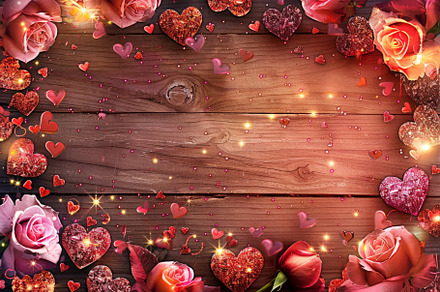 Top view shiny glitter hearts and re, a Background Photo by Pixeness