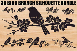 Bird Branch Silhouette Bundle, an Illustration by yasushie
