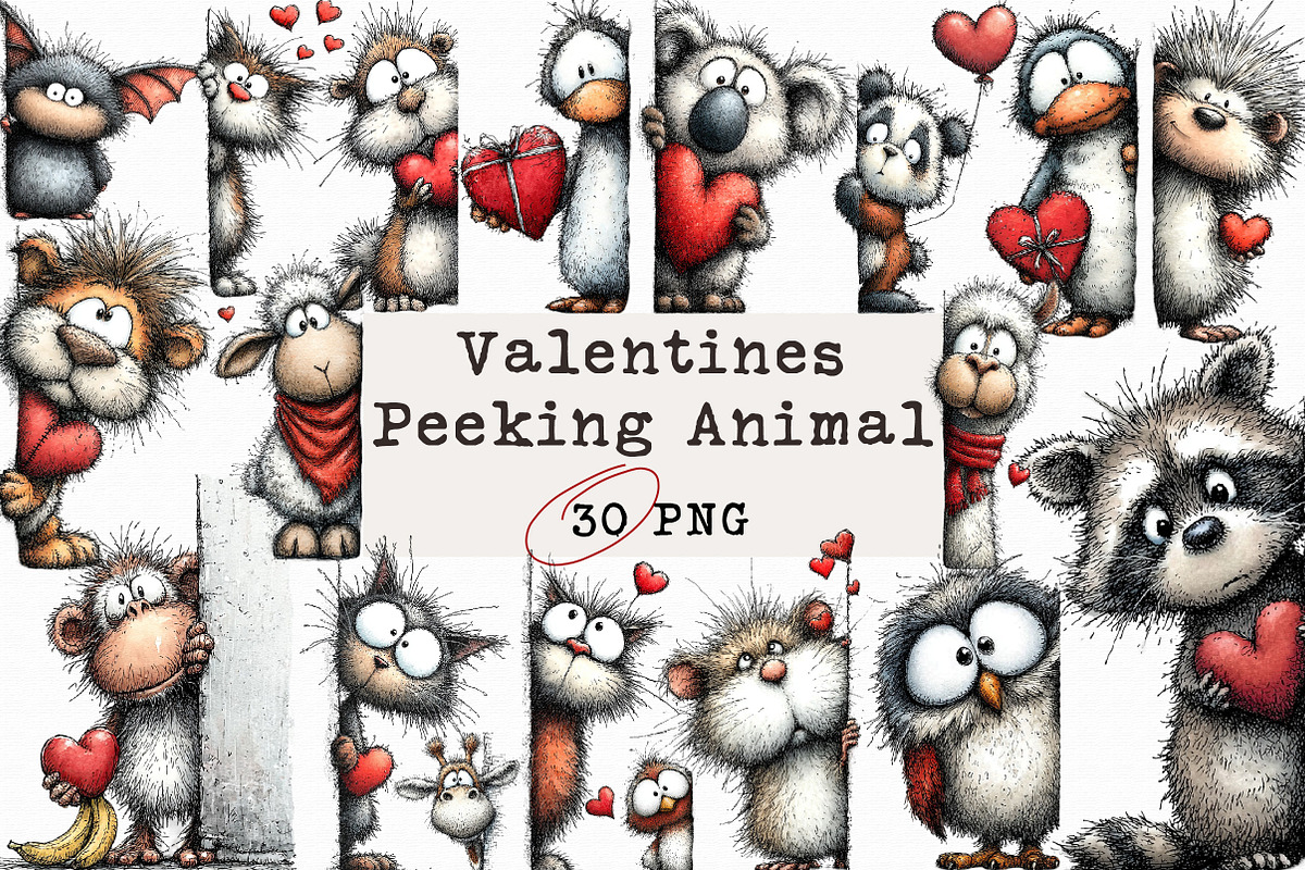 Valentines Peeking Animal Clipart, an Illustration by Libby Wishes (Photo 1 of 6)