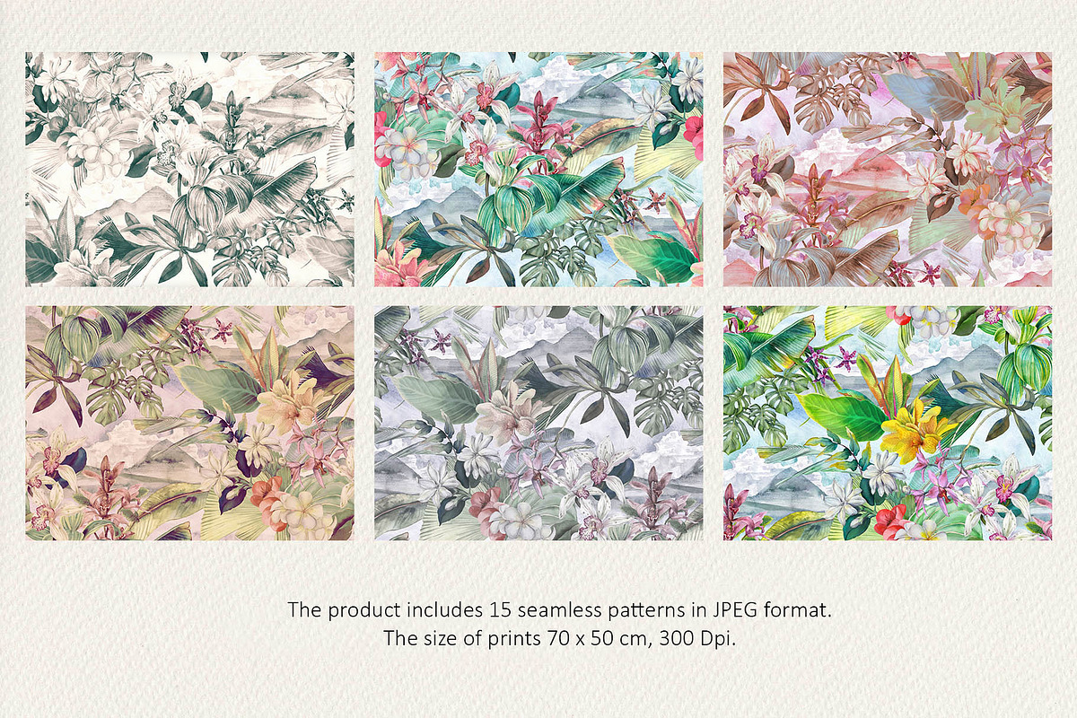 Tropical floral patterns set, a Pattern Graphic by emeraldthue (Photo 7 of 28)