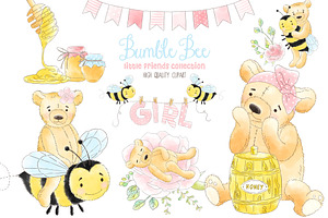 Girl Bear Bumble Bee Honey clipart