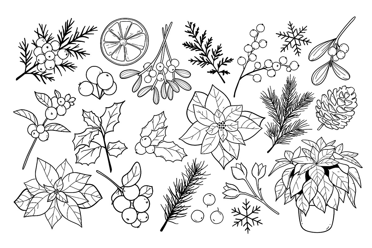 Christmas Floral Clipart & Patterns, a Seasonal Illustration by ArtGiftsStudio (Photo 3 of 5)