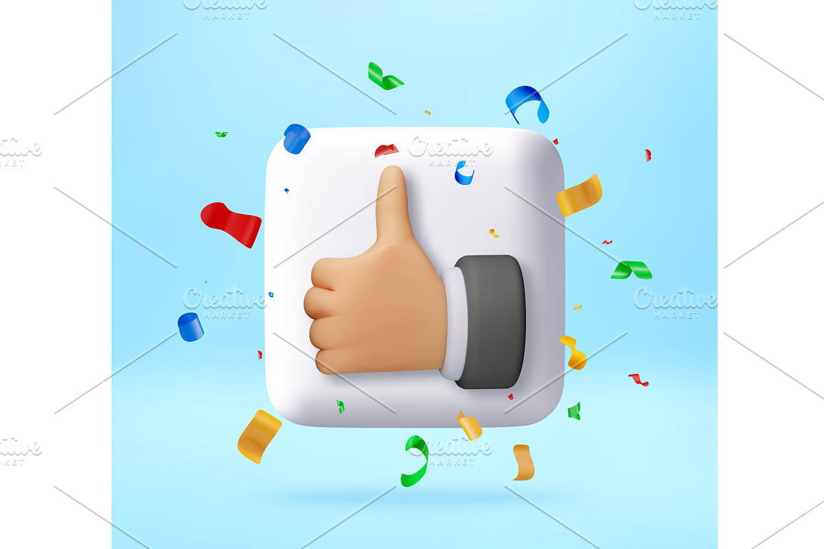 3D Thumb up gesture button with, an Object Illustration by Abscent