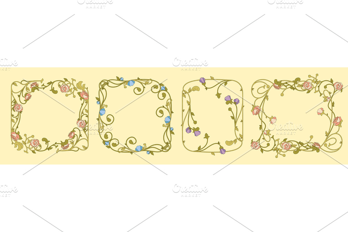 Floral Art Nouveau frames collection, an Illustration by art PVP - market